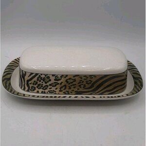 Studio Nova Jungle Beat Leopard Tiger Animal Print Covered Butter Dish
